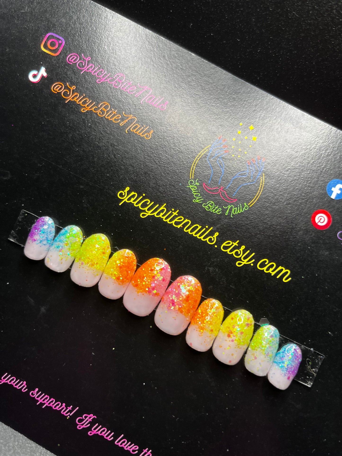 Kaleidoscope - Rainbow Glitter Ombre False Press-On Nail Extensions 10pcs