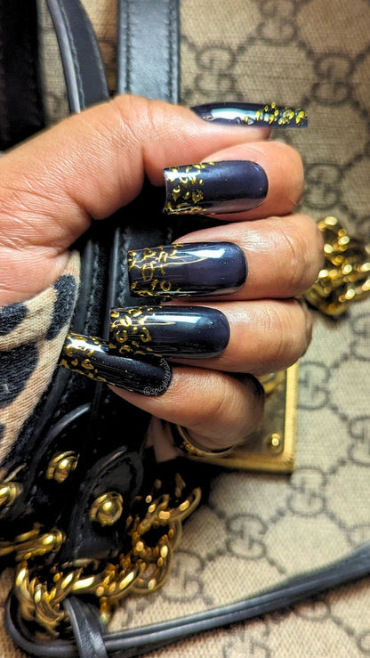 Mob Wife - Sheer Black and Gold Chrome Leopard French Press-On Nail Extensions 10pcs