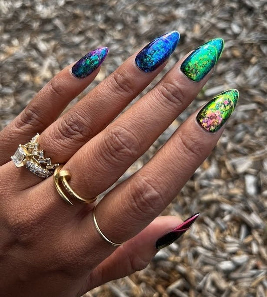 It's a Party - Chrome Chameleon Flake and Neon French Tip Press-On Nail Extensions 10pcs