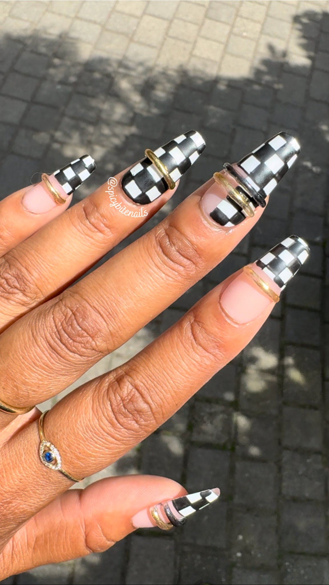 Check Mate -  Black and White 3D Checkerboard False Press-On Nail Extensions 10pcs