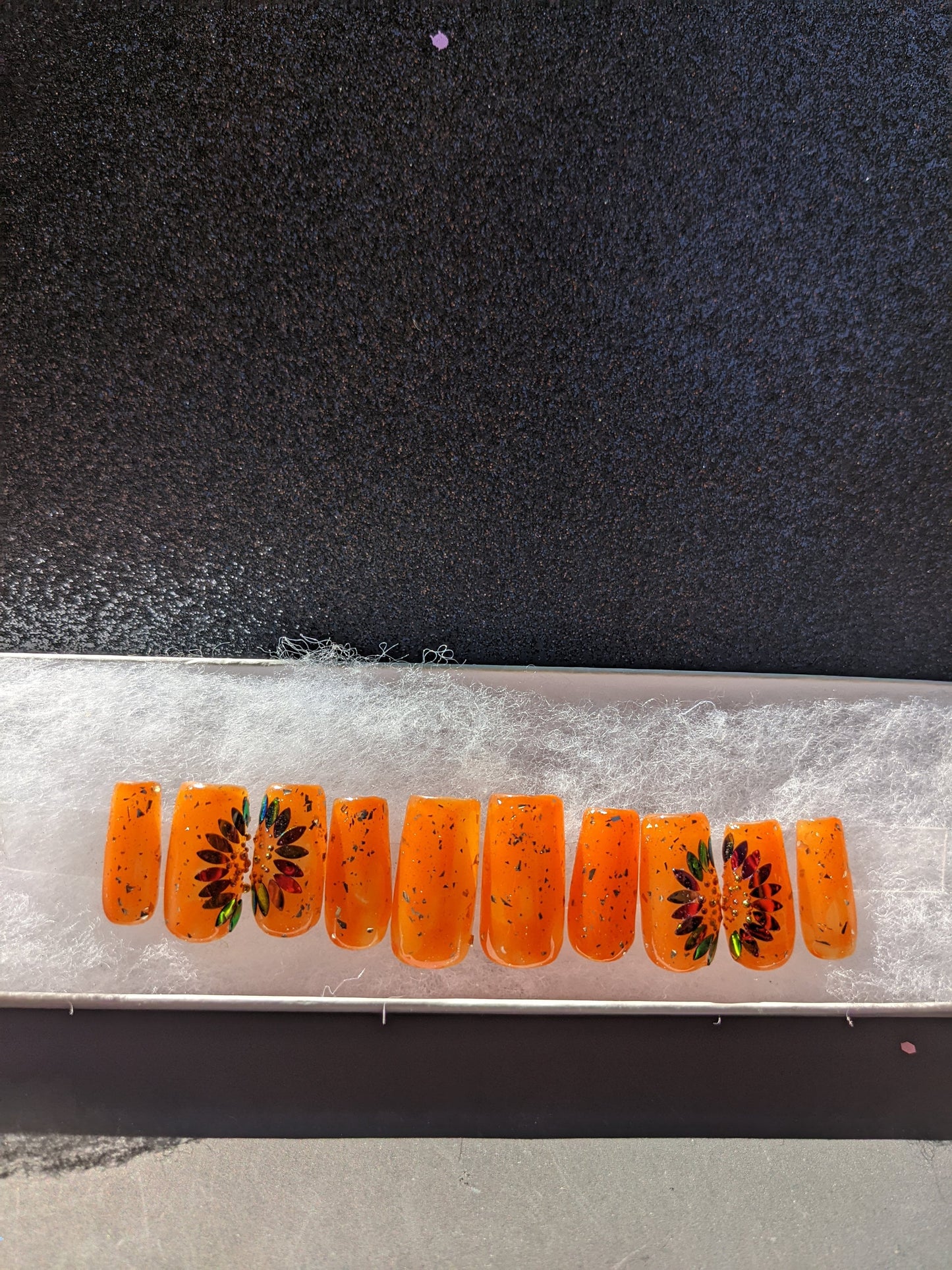 Sunflower Harvest - Color Changing Orange to Yellow Sunflower False Press-On Nail Extensions 10pcs