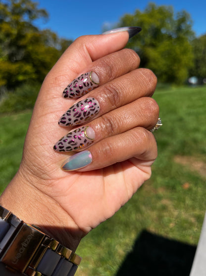 Leopard at the Disco - Black and White Leopard Color Changing Sunset Chrome False Press-On Nail Extensions 10pcs