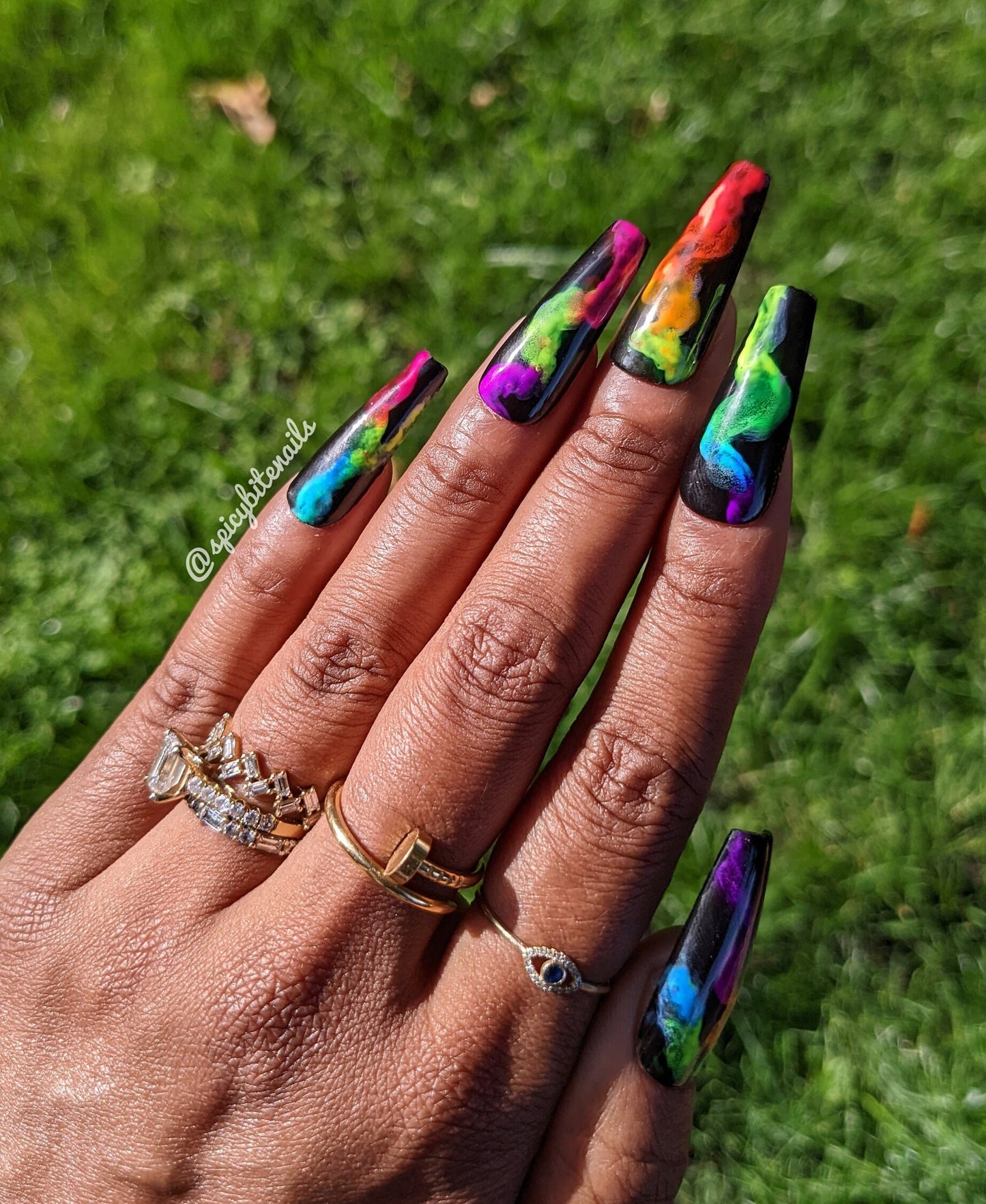 Smoker’s Delight - Neon and black smoke False Press-On Nail Extensions 10pcs