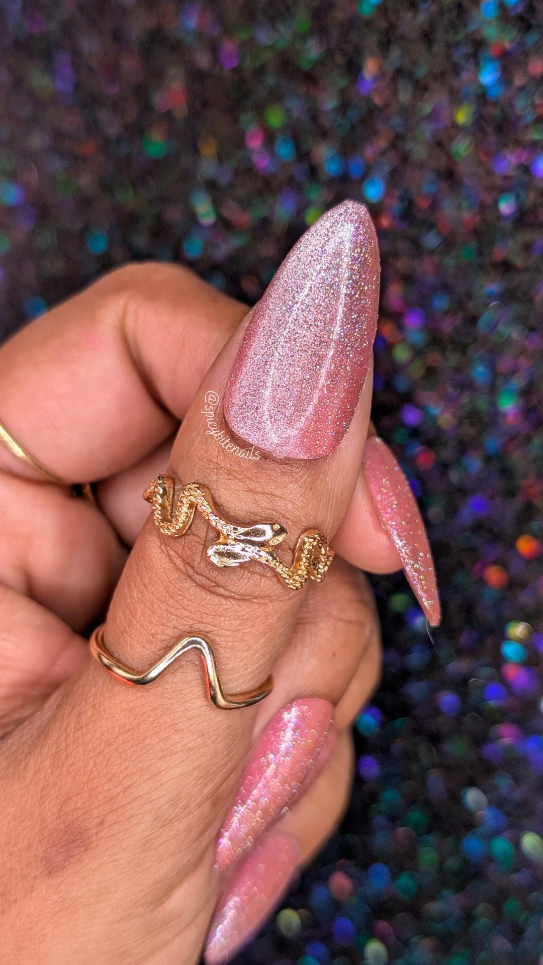Pink Champagne - Pink Magnetic Cat Eye and Reflective Glitter False Press-On Nail Extensions 10pcs