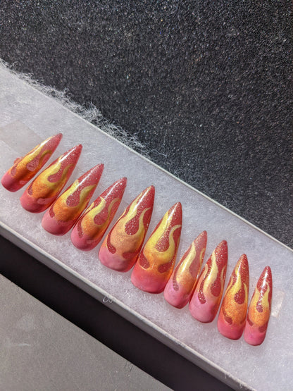Hot Girl Summer - Color Changing ombré Flame False Press-On Nail Extensions 10pcs