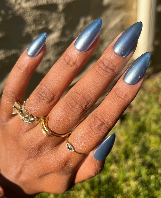 Blueberry Glazed Donut Nails - Color Changing Pearl Chrome Press-On Nail Extensions 10pcs
