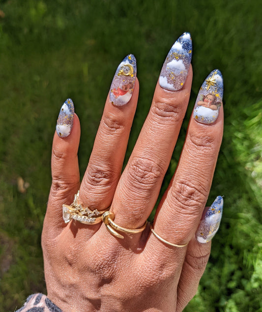 Heaven Sent - Color Changing Blue to White Angel Cupid False Press-On Nail Extensions 10pcs