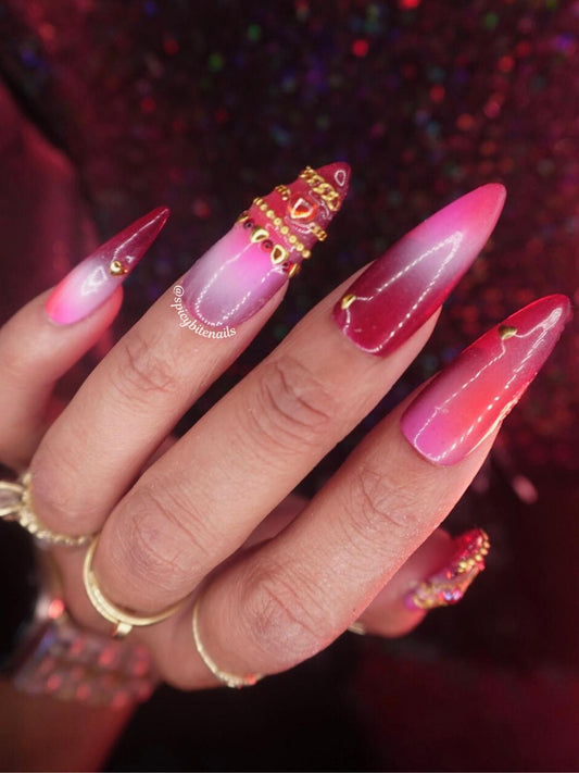 Hearts & Heirlooms - Red and Pink Aura Gold Bangle Press-On Nail Extensions 10pcs