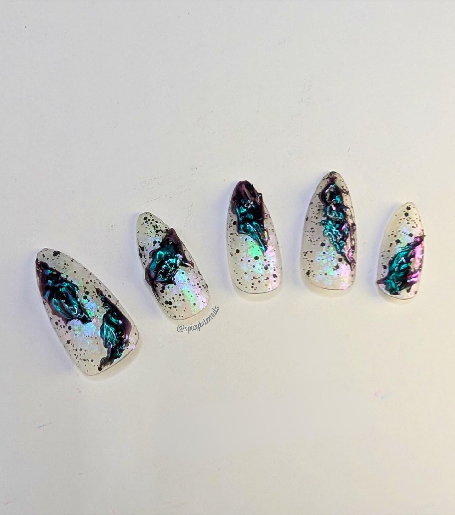 Urusla’s Toxic Sludge -  Black, White and Purple Iridescent 3D Slime False Press-On Nail Extensions 10pcs
