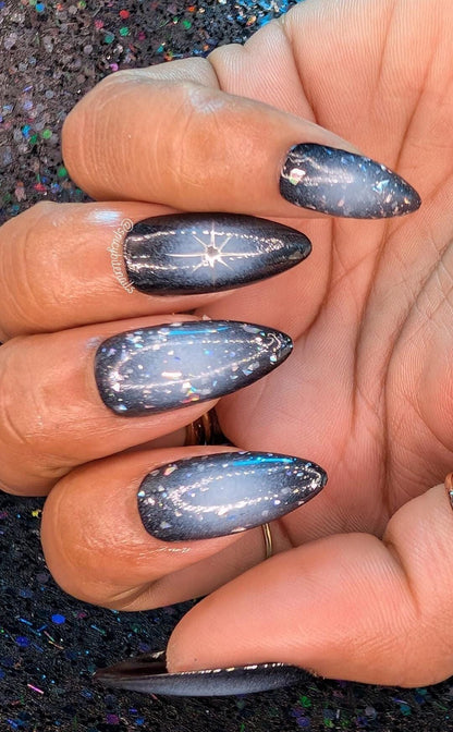 Dark and Stormy - Black and White Glittery Aura False Press-On Nail Extensions 10pcs