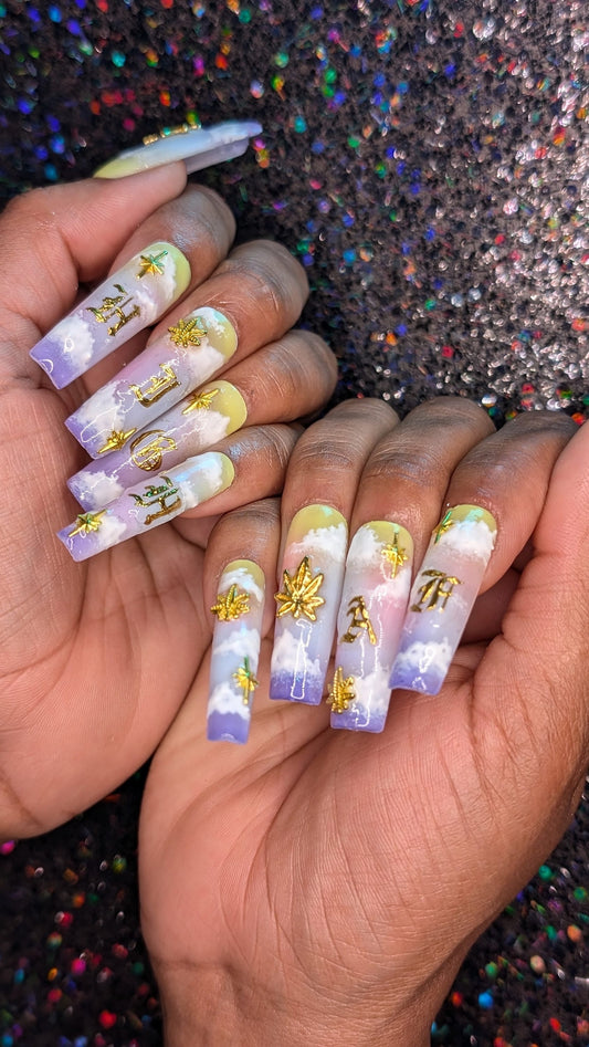 Highest in the Room - Sunset “High AF” 420 Marijuana  False Press-On Nail Extensions 10pcs