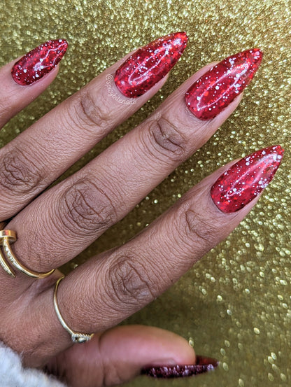Santa Baby - Red and White Glitter Christmas False Press-On Nail Extensions 10pcs