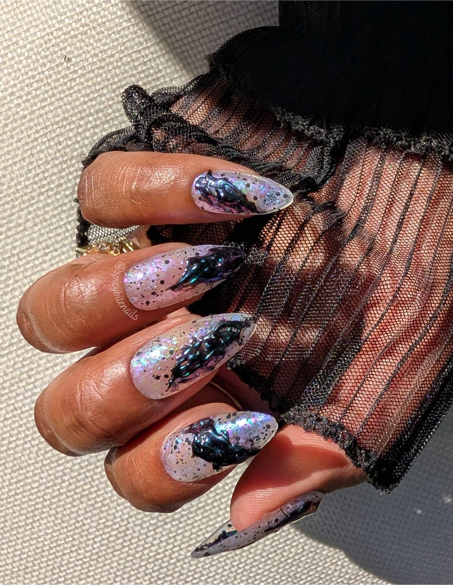 Urusla’s Toxic Sludge -  Black, White and Purple Iridescent 3D Slime False Press-On Nail Extensions 10pcs