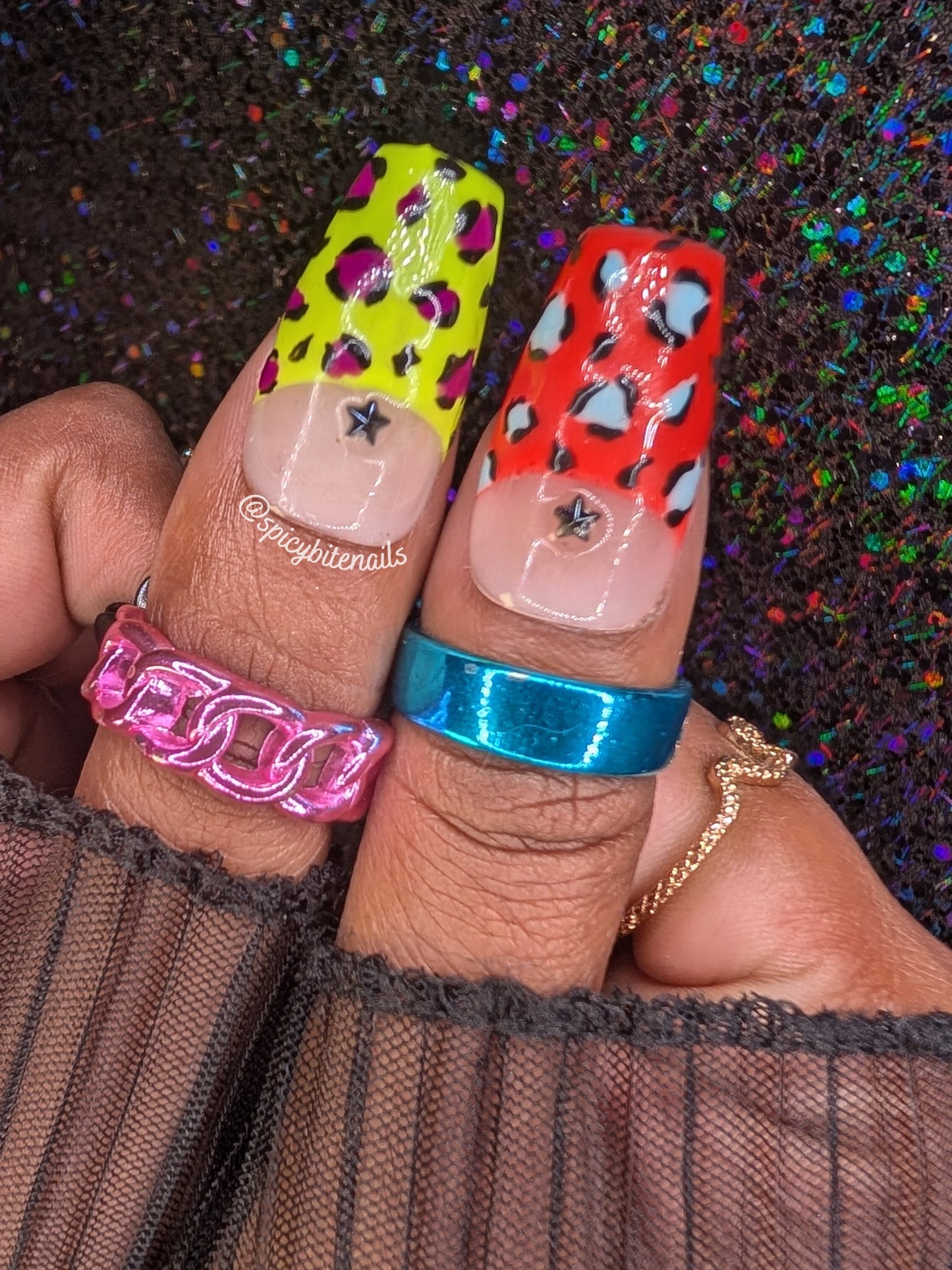 Wild Thing -  Neon Leopard Print Half Moon French Tip False Press-On Nail Extensions 10pcs
