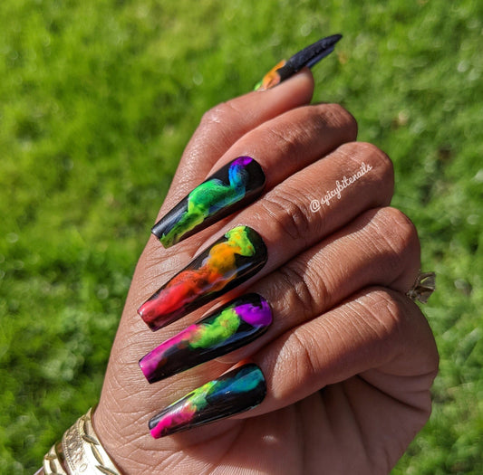 Smoker’s Delight - Neon and black smoke False Press-On Nail Extensions 10pcs