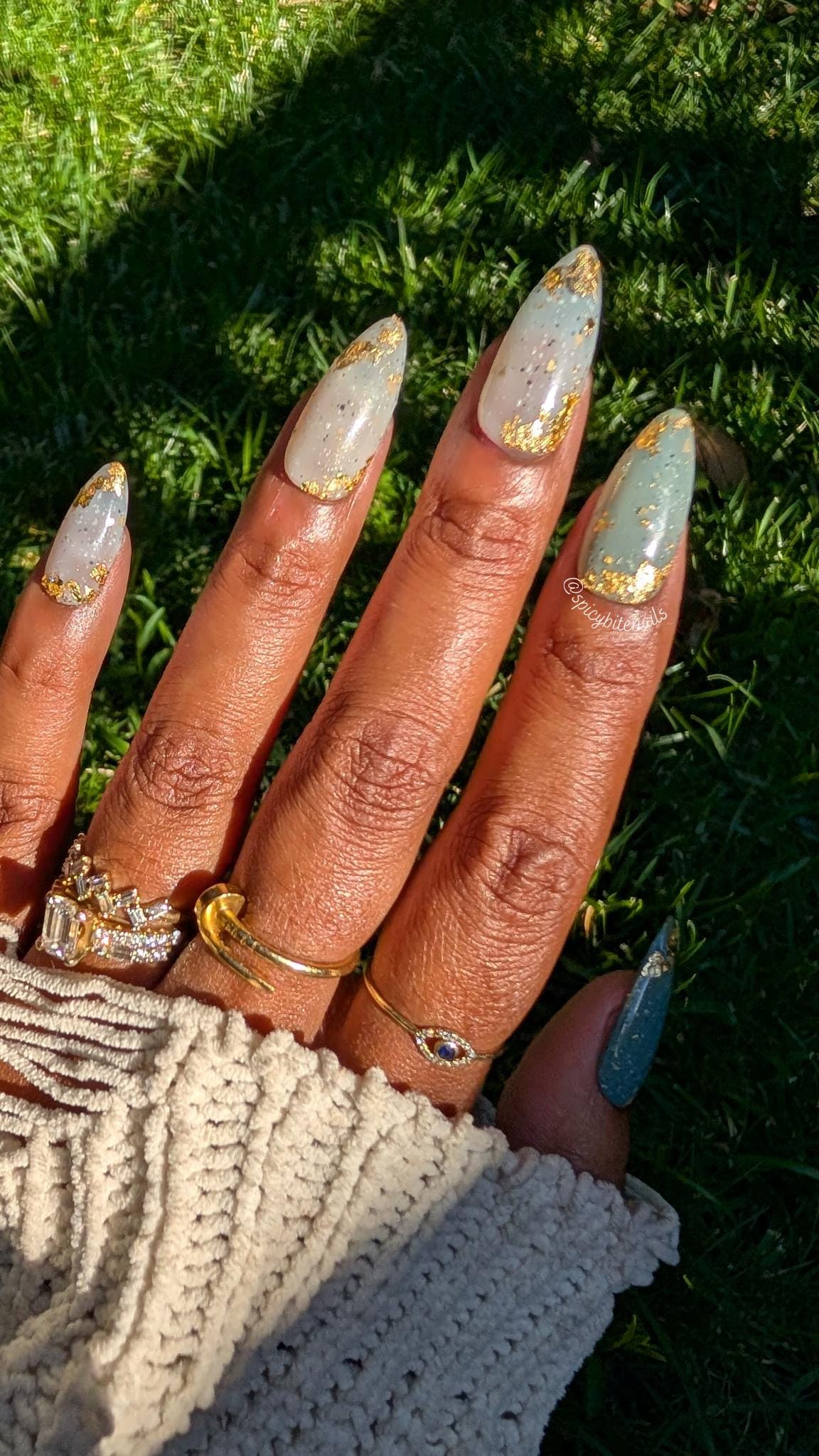 Clean Slate -  Speckled Sage and Gold Ombré Gradient False Press-On Nail Extensions 10pcs