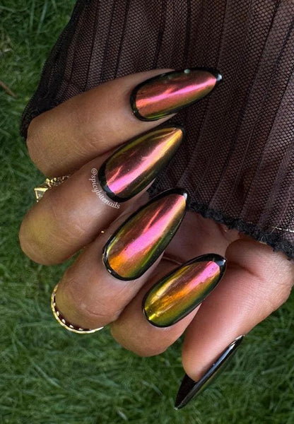Solar Flare - Black Border Sunset Chrome Press-On Nail Extensions 10pcs