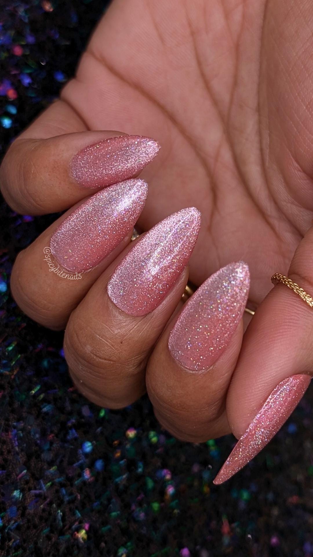 Pink Champagne - Pink Magnetic Cat Eye and Reflective Glitter False Press-On Nail Extensions 10pcs