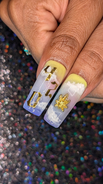 Highest in the Room - Sunset “High AF” 420 Marijuana  False Press-On Nail Extensions 10pcs