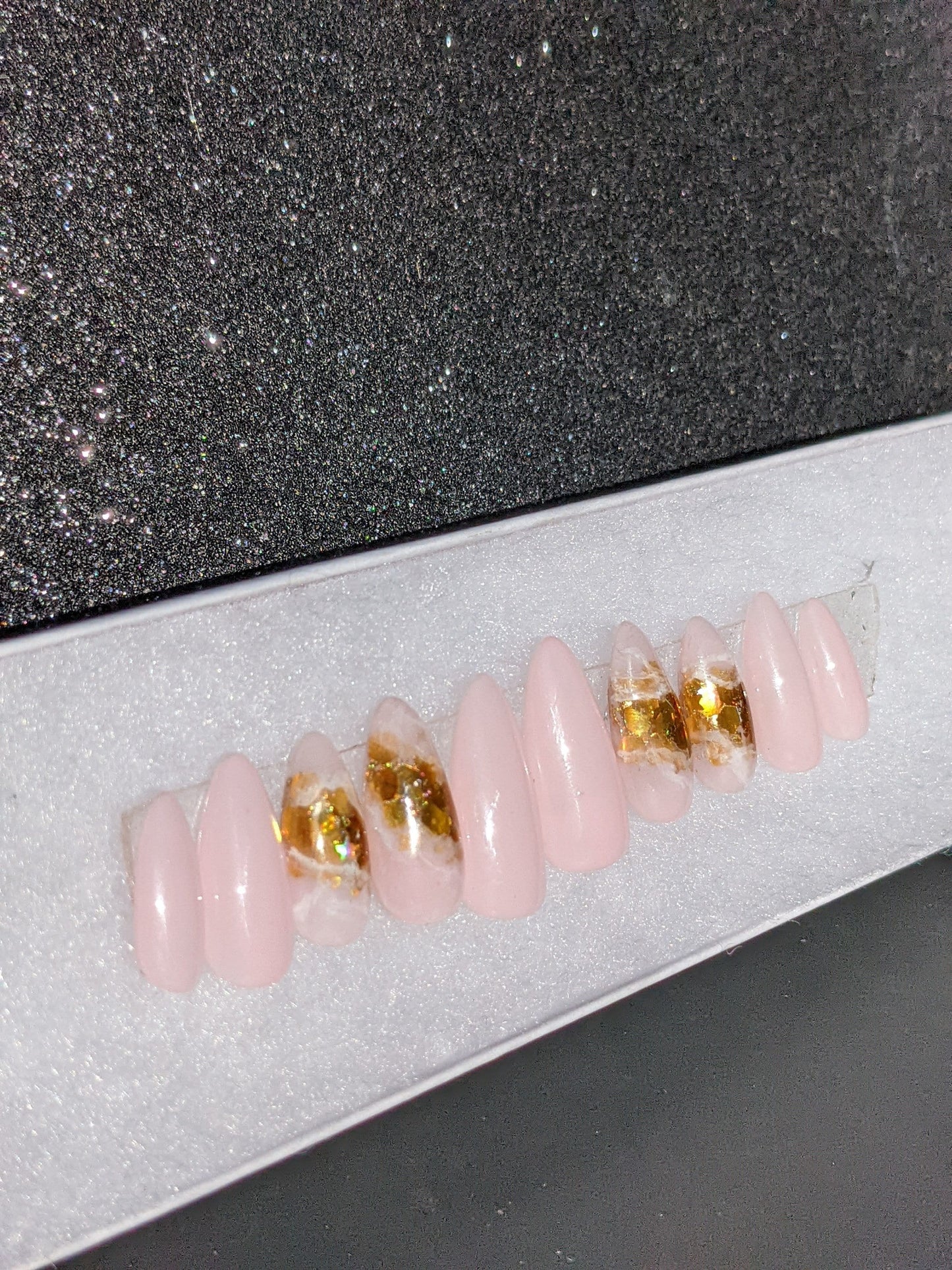 Pretty in Pink - Classy rose quartz geode False Press-On Nail Extensions 10pcs
