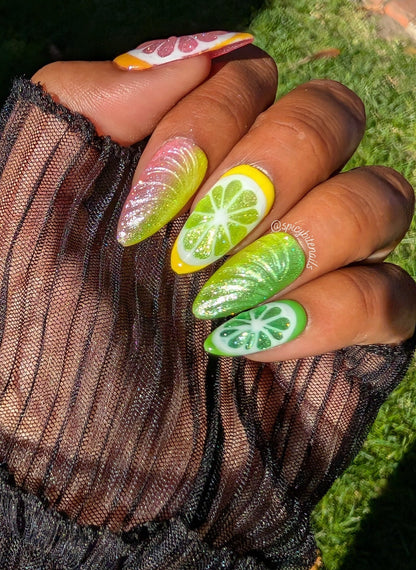 Juicy Fruit -  3D Citrus Lemon Lime and Grapefruit False Press-On Nail Extensions 10pcs