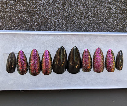 Khaleesi - Dragon scale chrome bubble False Press-On Nail Extensions 10pcs