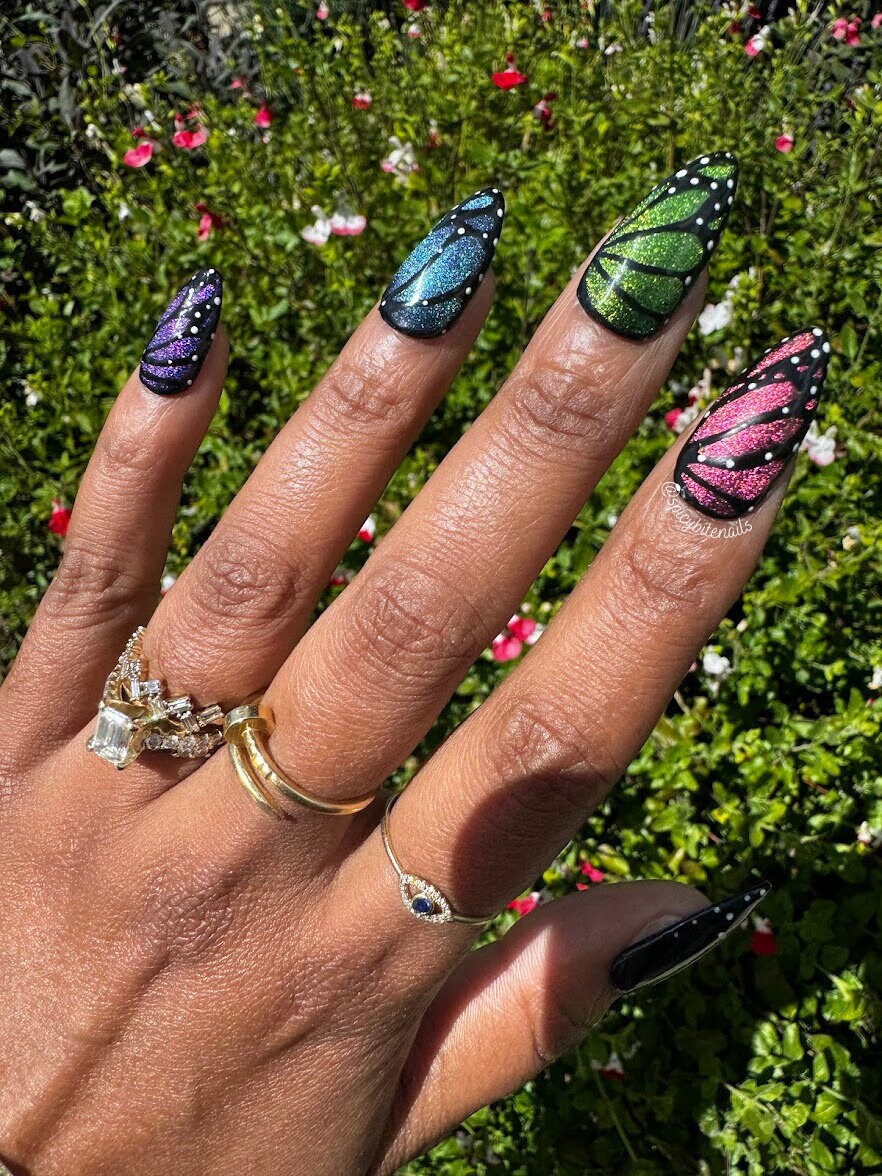 Wings 'n Things - Rainbow Cat-Eye Butterfly Wing False Press-On Nail Extensions 10pcs