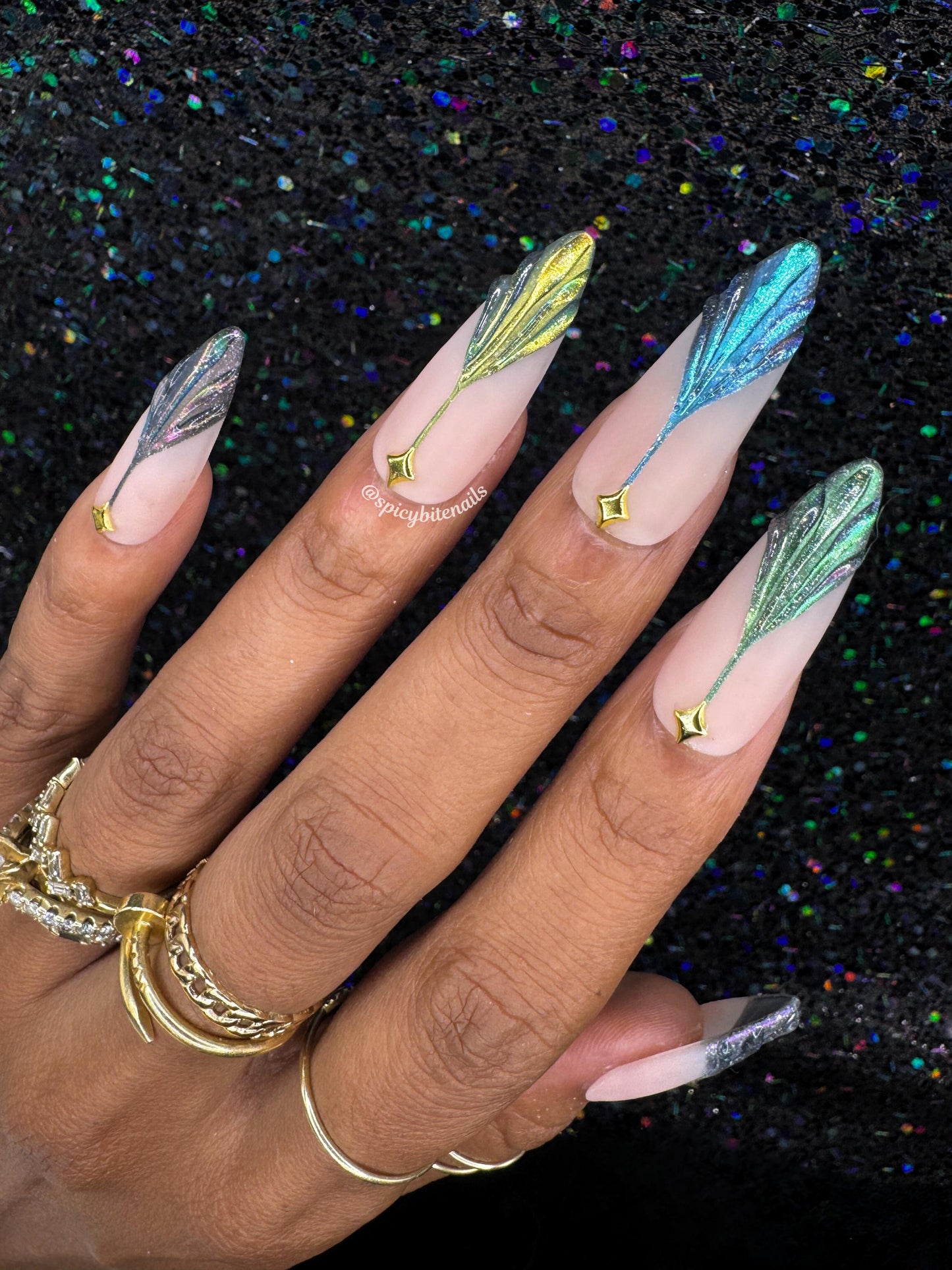 Starlight Soirée – 3D Multi-chrome Art Deco Style Press-On Nail Extensions 10pcs