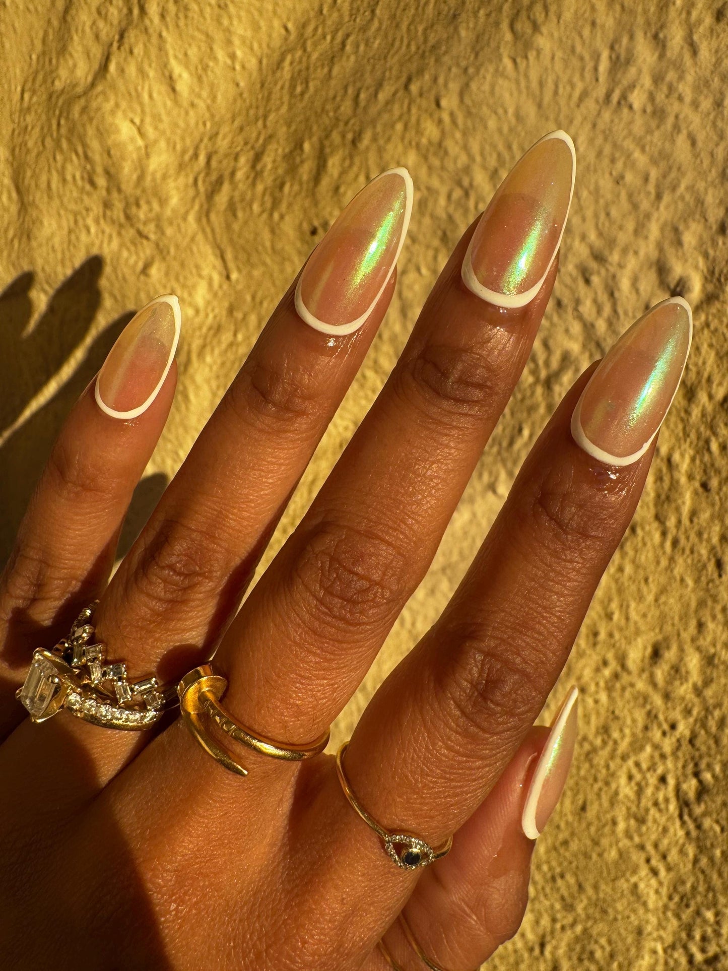 Opal Glow - White Border and Green-Blue Chrome Sheer Press-On Nail Extensions 10pcs