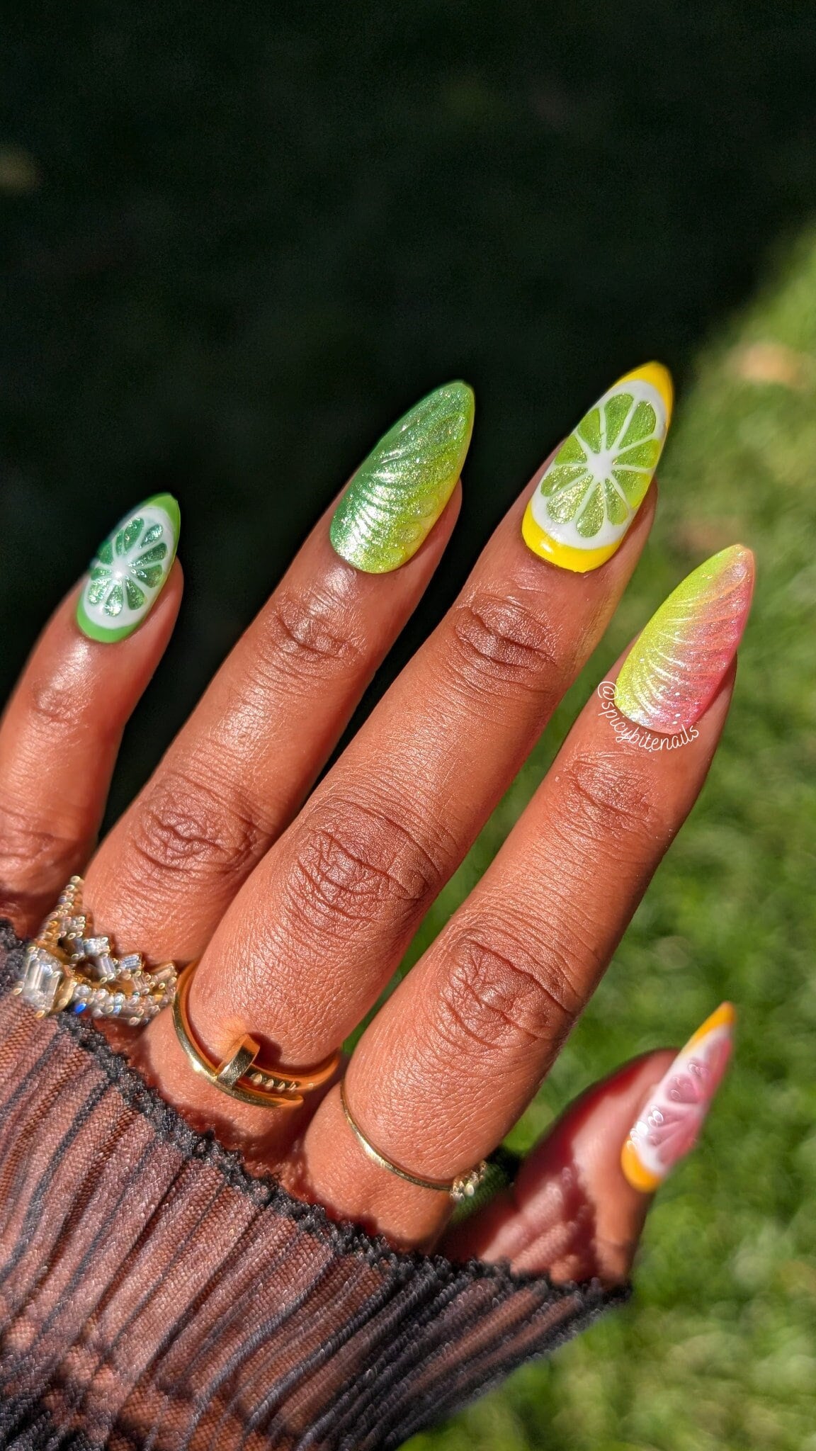 Juicy Fruit -  3D Citrus Lemon Lime and Grapefruit False Press-On Nail Extensions 10pcs