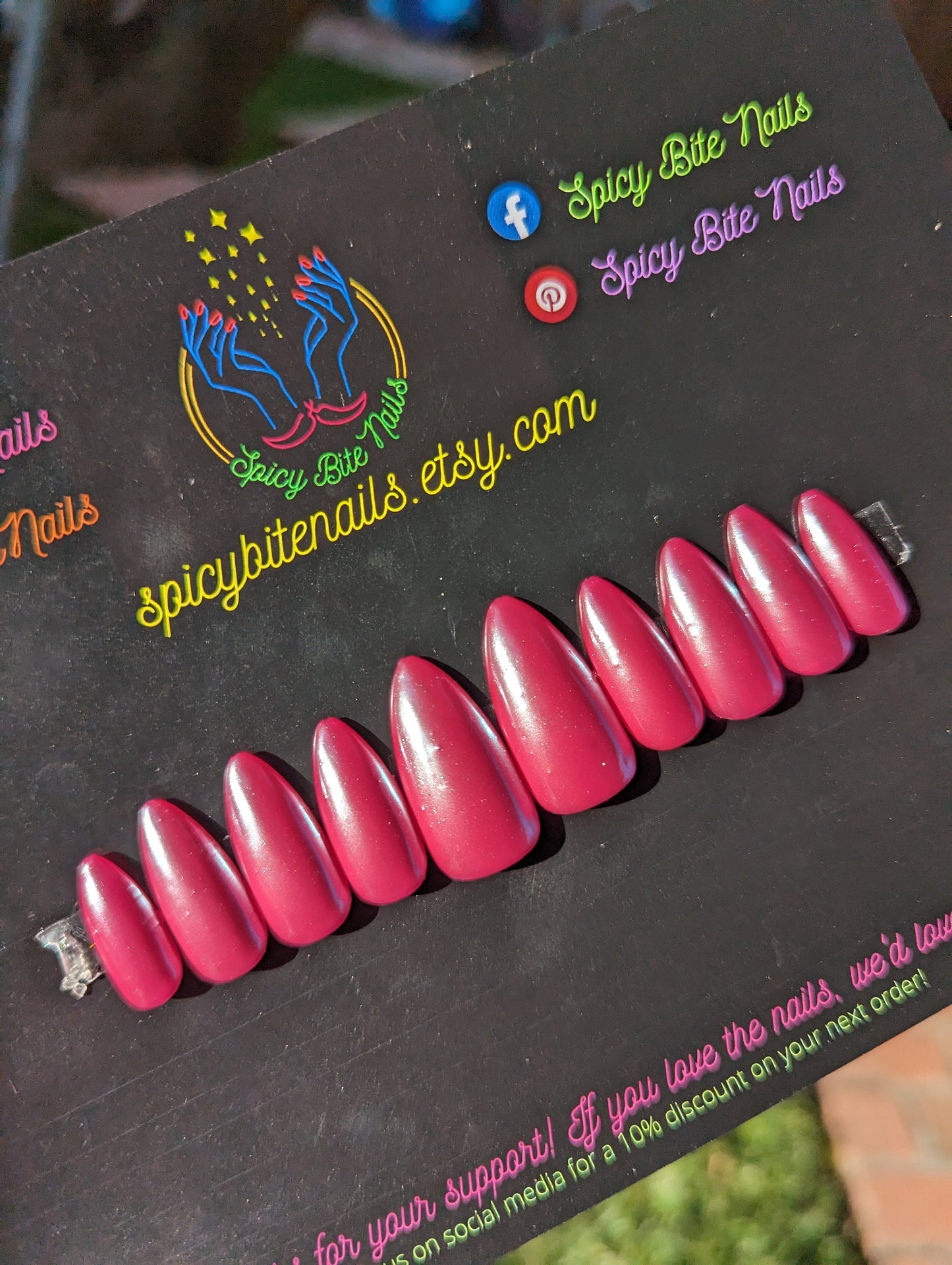 Raspberry Glazed Donut Nails - Dark Pink Pearl Chrome False Press-On Nail Extensions 10pcs