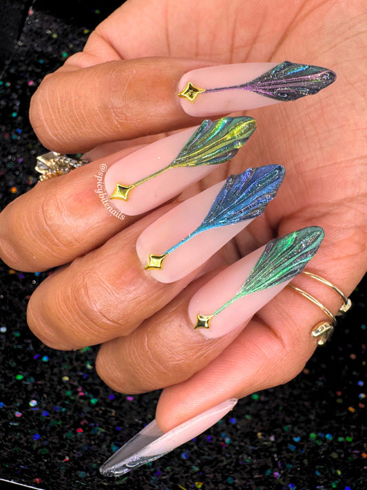 Starlight Soirée – 3D Multi-chrome Art Deco Style Press-On Nail Extensions 10pcs