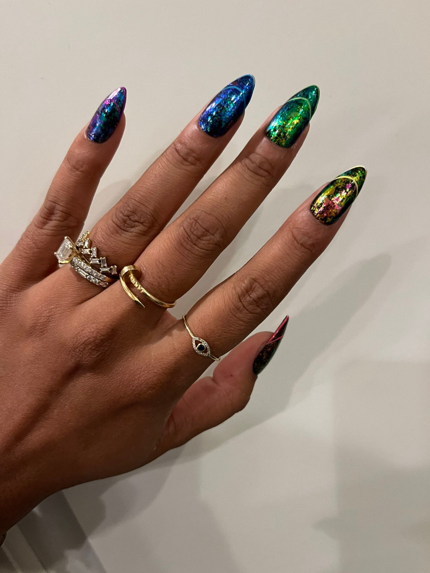 It's a Party - Chrome Chameleon Flake and Neon French Tip Press-On Nail Extensions 10pcs