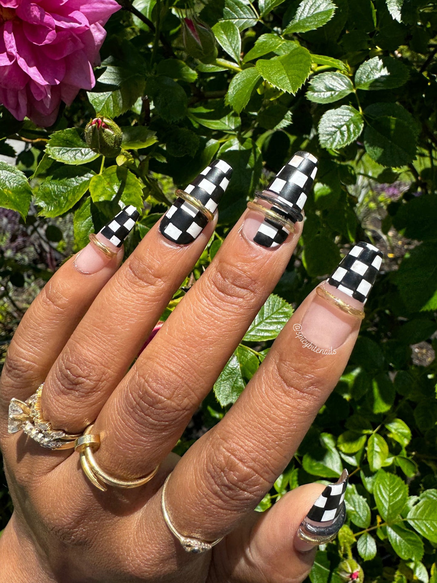 Check Mate -  Black and White 3D Checkerboard False Press-On Nail Extensions 10pcs