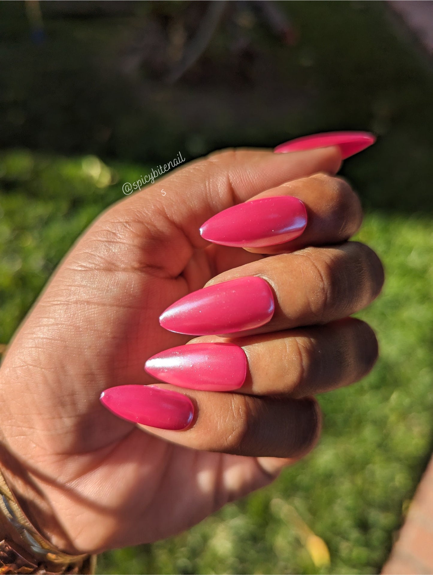 Raspberry Glazed Donut Nails - Dark Pink Pearl Chrome False Press-On Nail Extensions 10pcs