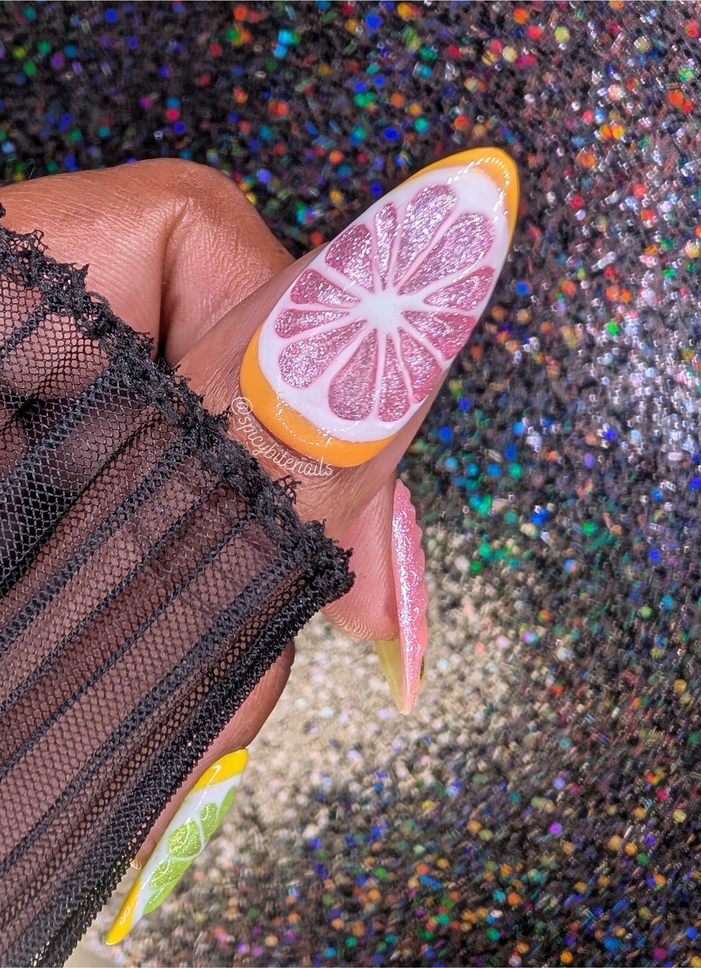 Juicy Fruit -  3D Citrus Lemon Lime and Grapefruit False Press-On Nail Extensions 10pcs