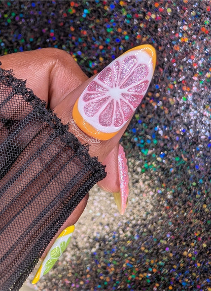Juicy Fruit -  3D Citrus Lemon Lime and Grapefruit False Press-On Nail Extensions 10pcs