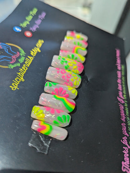 Life of the Party - Nude and Neon Rainbow Press-On Nail Extensions 10pcs
