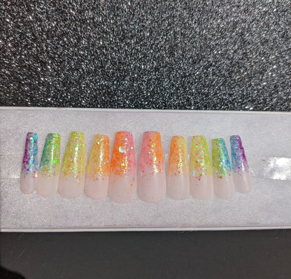 Kaleidoscope - Rainbow Glitter Ombre False Press-On Nail Extensions 10pcs