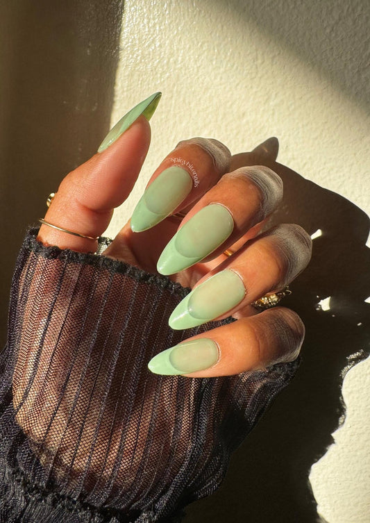 Matcha Mood - Sage Green French Tip Press-On Nail Extensions 10pcs