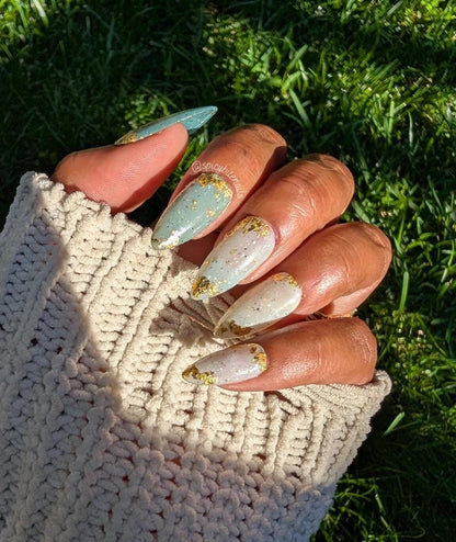 Clean Slate -  Speckled Sage and Gold Ombré Gradient False Press-On Nail Extensions 10pcs