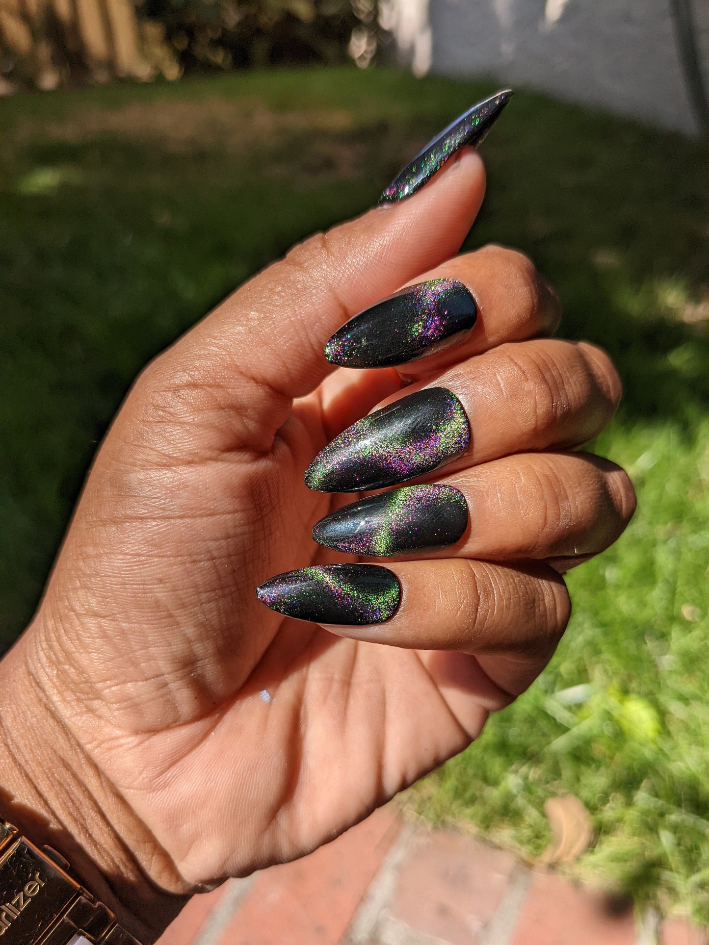 Dragon's Eye - Purple and Green Cat Eye False Press-On Nail Extensions 10pcs