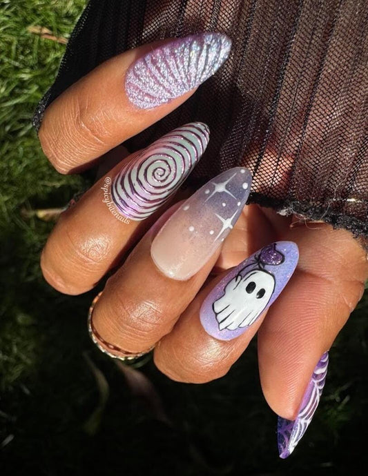 Ultraviolet Boo - Purple Ghost Glow-in-the-Dark Press-On Nail Extensions 10pcs