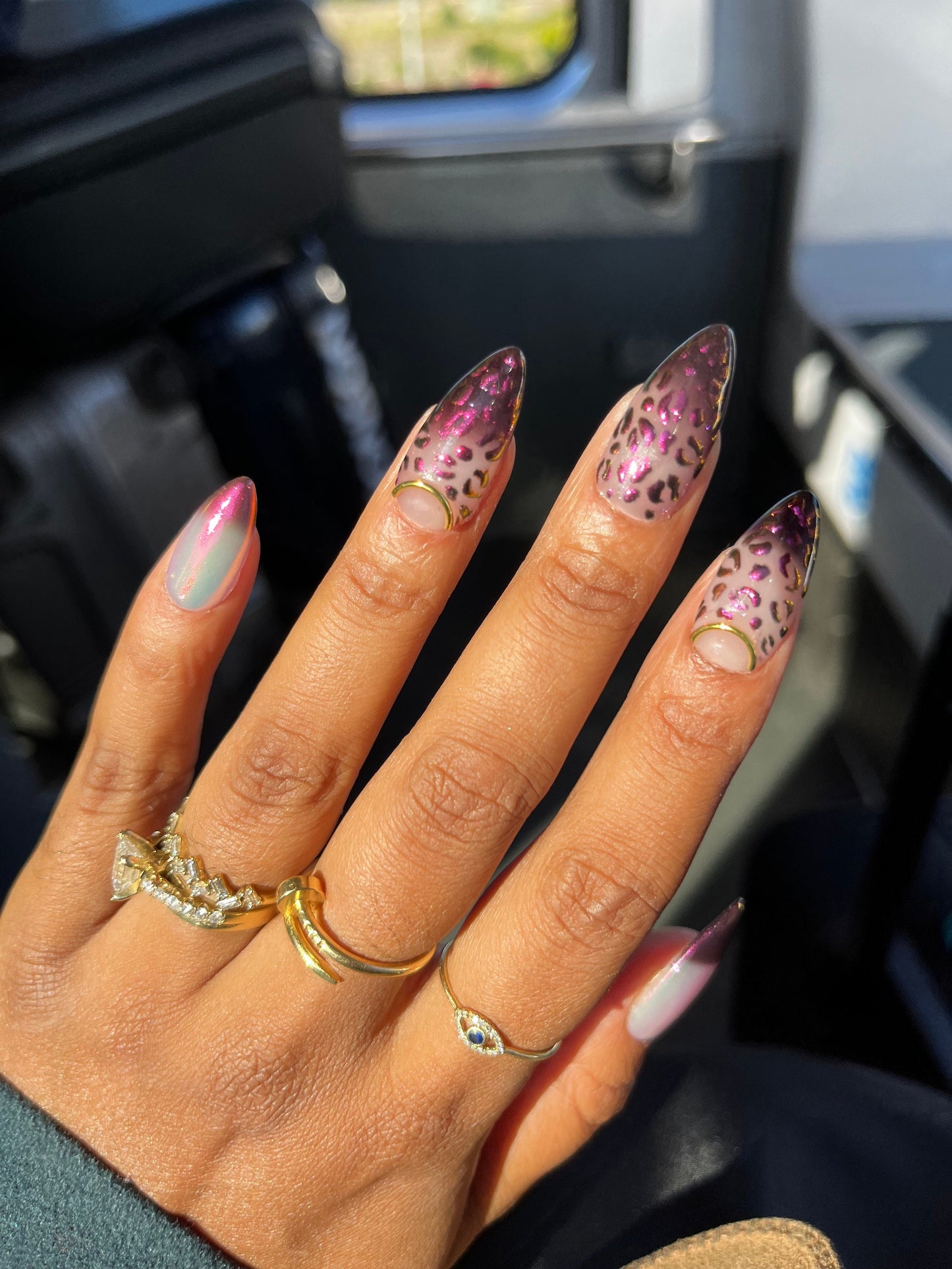 Leopard at the Disco - Black and White Leopard Color Changing Sunset Chrome False Press-On Nail Extensions 10pcs