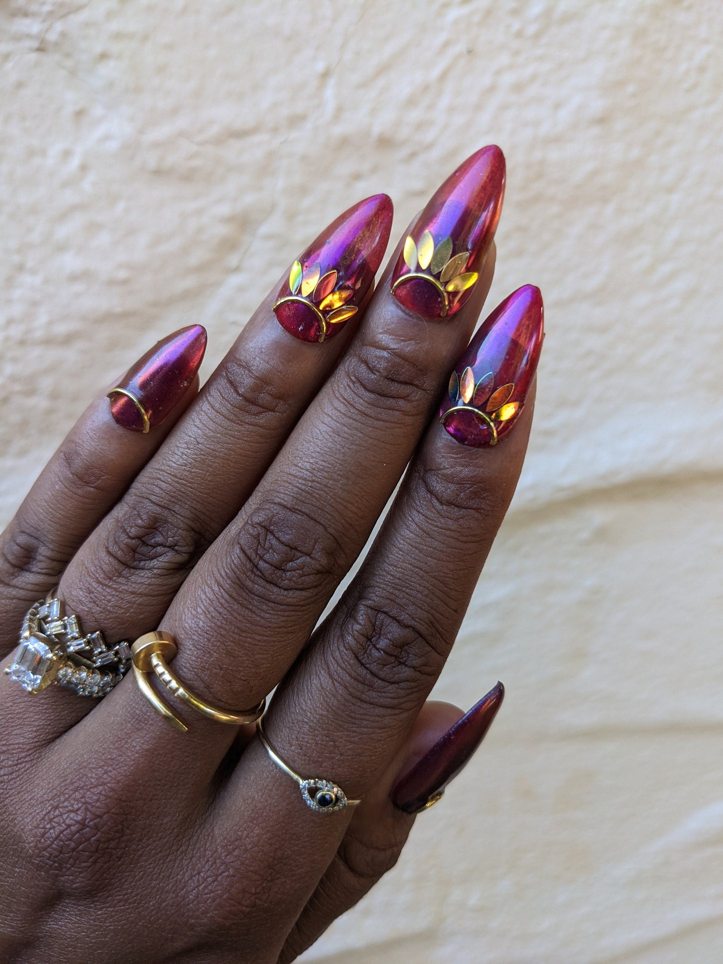Fall Princess - Sheer Red and Gold Leaf False Press-On Nail Extensions 10pcs