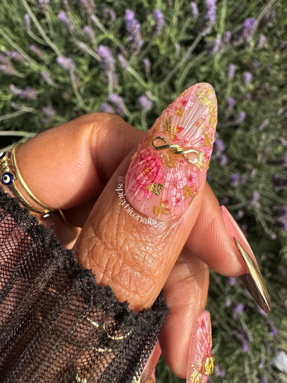 Rosé and Velvet - Pink Rose and Gold Chrome Cat-Eye French Tips False Press-On Nail Extensions 10pcs