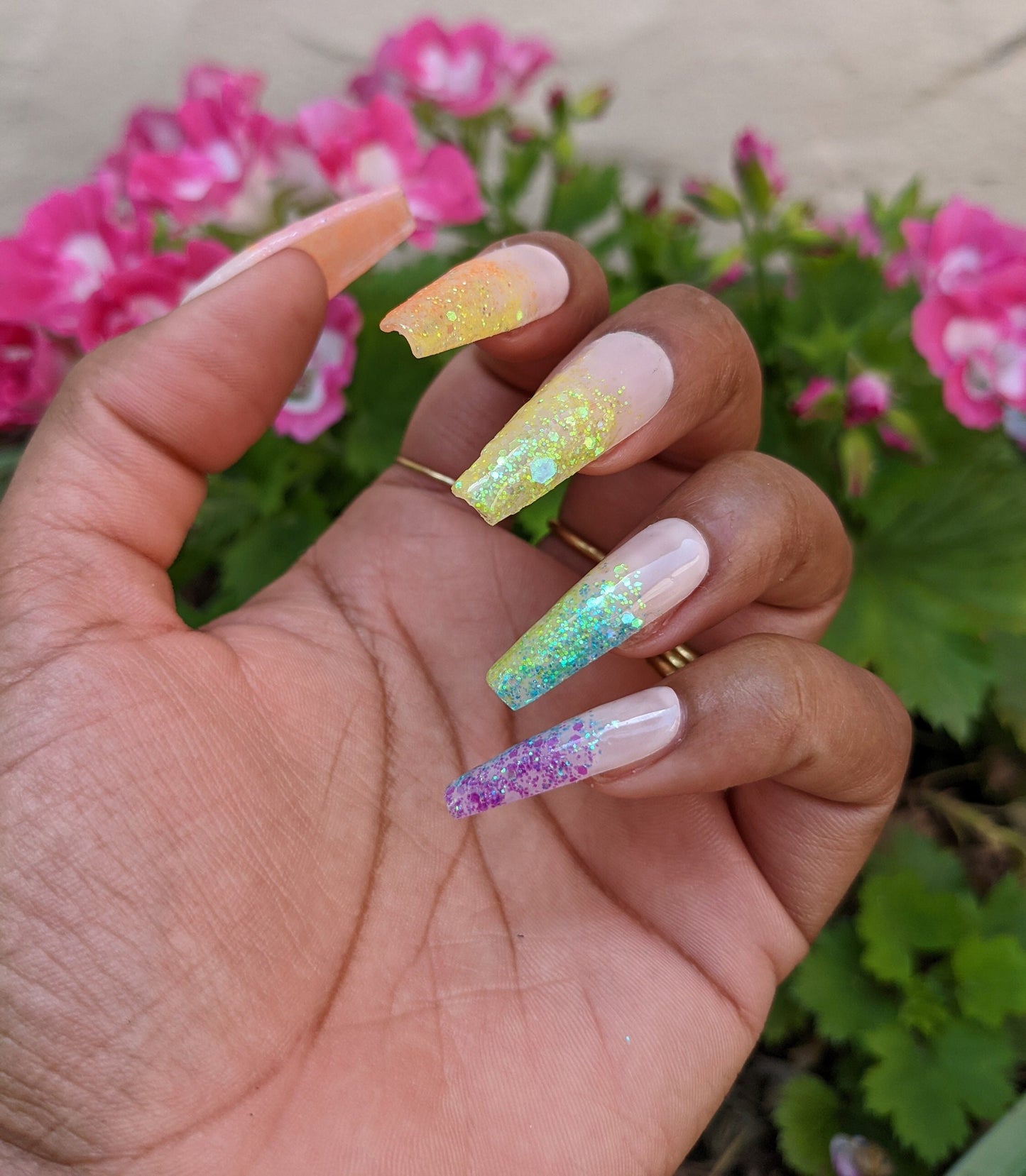 Kaleidoscope - Rainbow Glitter Ombre False Press-On Nail Extensions 10pcs