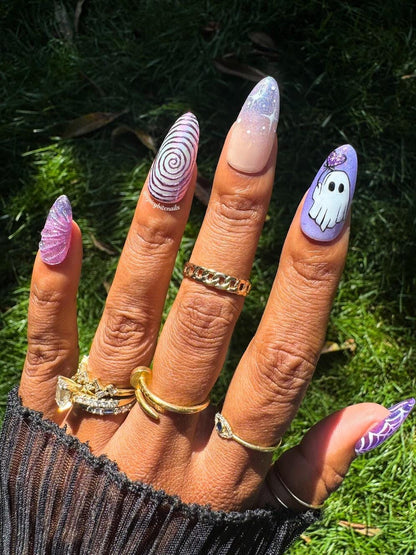 Ultraviolet Boo - Purple Ghost Glow-in-the-Dark Press-On Nail Extensions 10pcs