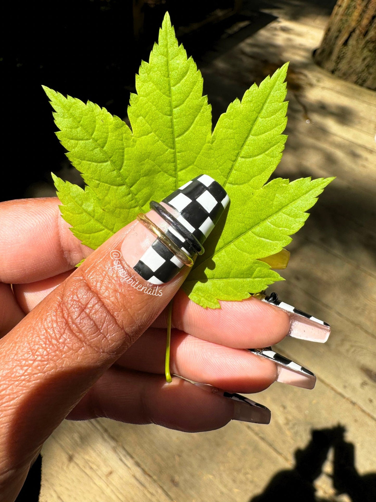 Check Mate -  Black and White 3D Checkerboard False Press-On Nail Extensions 10pcs
