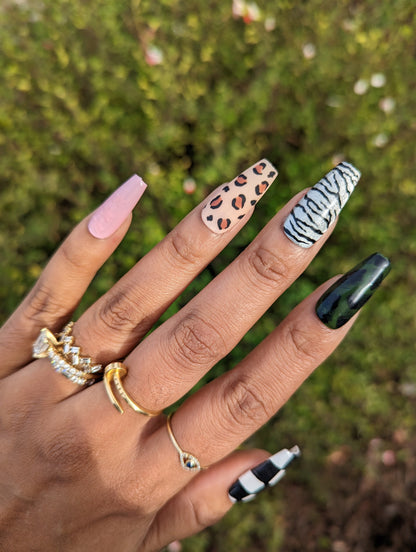 Mismatch - Animal Print and Camouflage mixed up  Press-On Nail Extensions 10pcs
